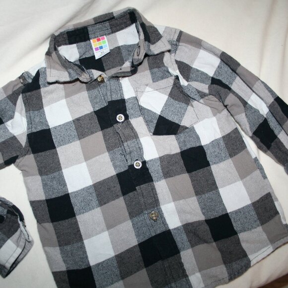 🍁BOYS 5T FLANNEL SHIRT LONG SLEEVE CHECKERED BUTTON-DOWN TOP LAYER WARM PLAID - Picture 7 of 11